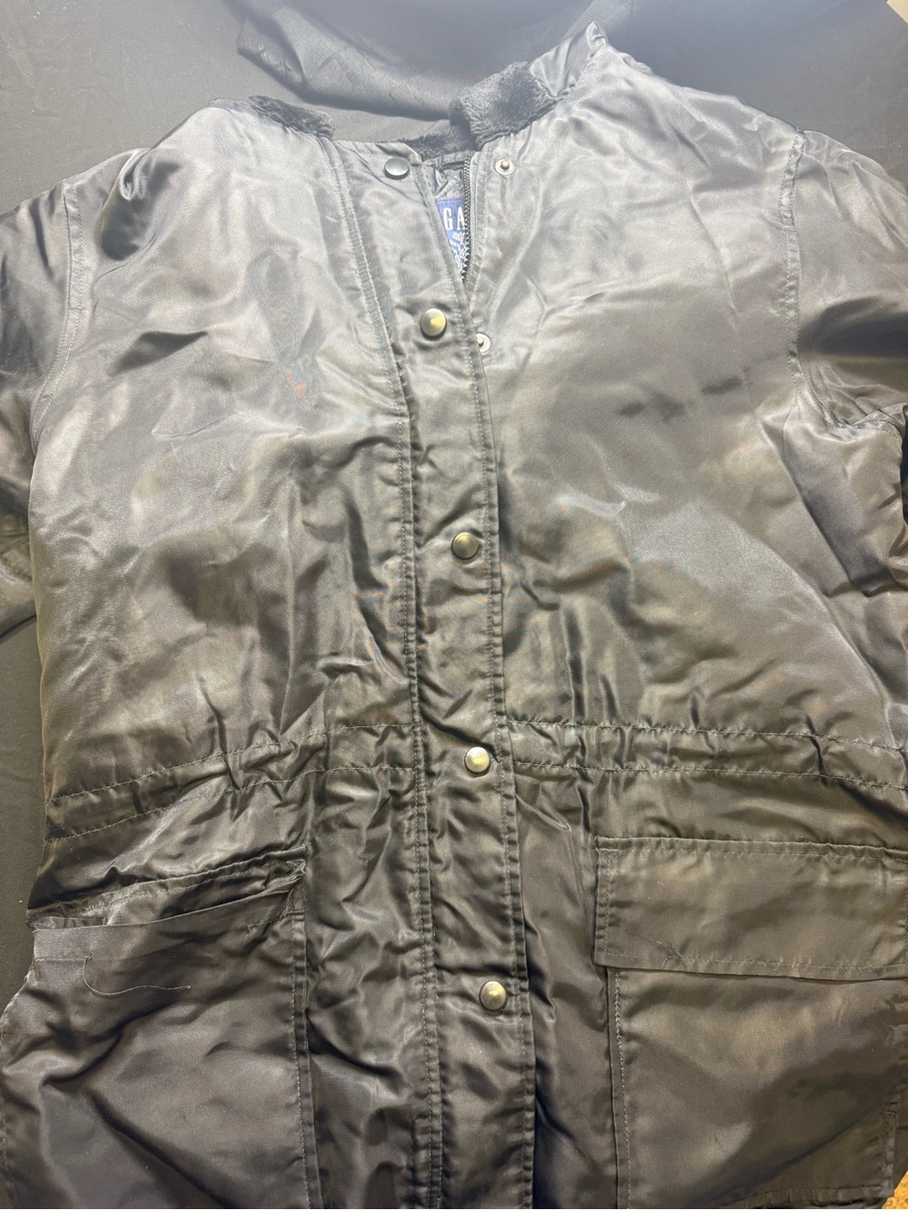 GAP Black Bomber-Style Snap-Front Short Coat